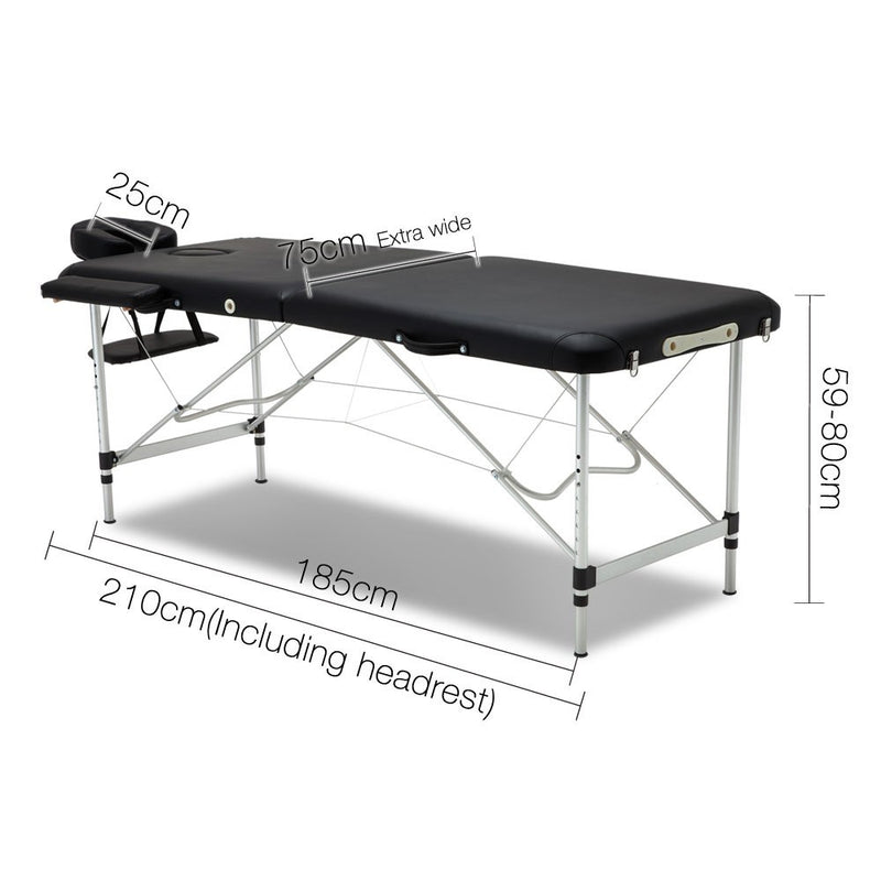 75cm Professional Aluminum Portable Massage Table - Black