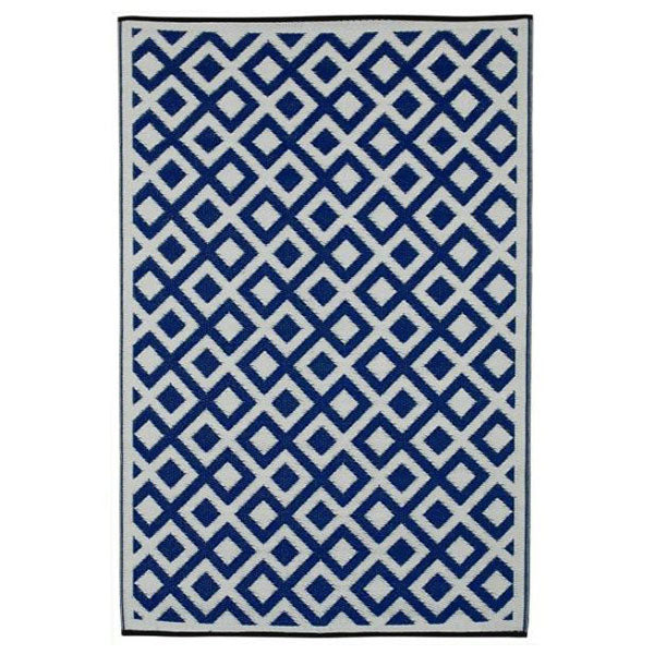 Marina Indigo Blue And White Recycled Plastic Outdoor Rug And Mat
