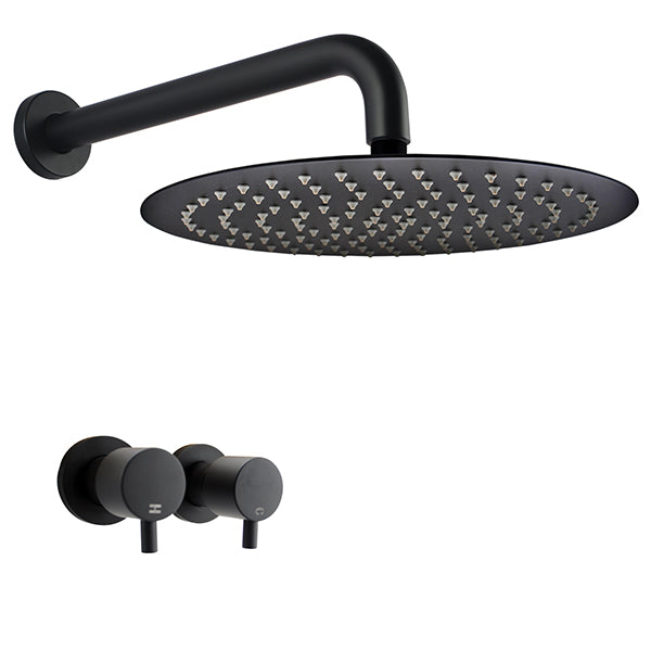 300Mm Rainfall Shower Head With 400Mm Arm Wall Hot Cold Taps Set