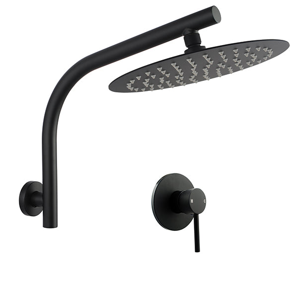 300Mm Rainfall Shower Head With Goose Neck Arm Wall Mixer Tap Set