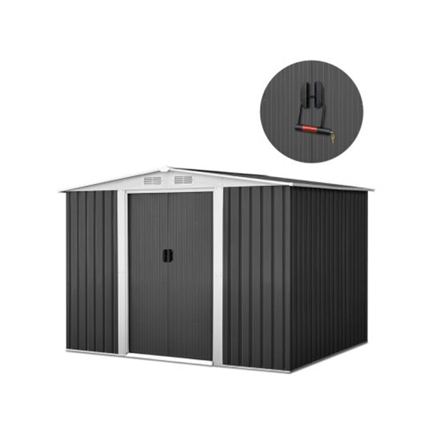 2.05 x 2.57 M Steel Garden Shed With Roof - Grey
