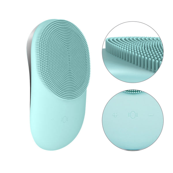 USB Rechargeable Electric Silicone Facial Brush Heated Massager_1