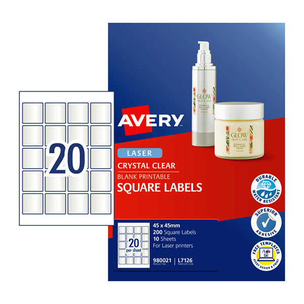 Avery Laser Label Square L7126 20Up Pack Of 20