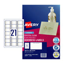 Avery Label Clear L7560 21Up Pack Of 25