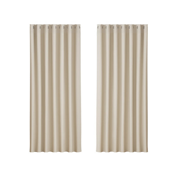 2X Blockout Curtains Blackout Window Curtain Eyelet Beige