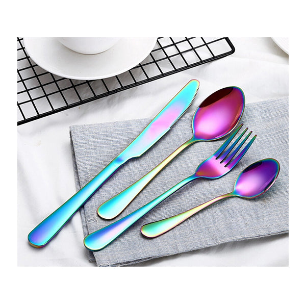 24 Pieces Kitchen Cutlery Set 410 Stainless Steel Rainbow Finished