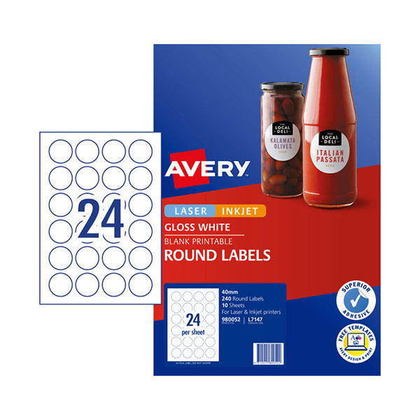 Avery Label Gloss Round L7147 40Mm Pack Of 240
