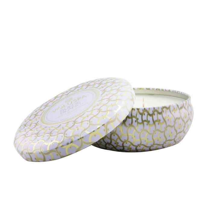 Voluspa 3 Wick Decorative Tin Candle Suede Blanc 340G