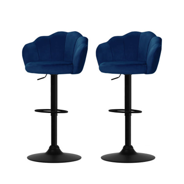 2 Bar Kitchen Stool Swivel Chair Gas Lift Velvet Chairs Blue Nessah