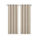 2 Blockout Curtains Panels 3 Layers Eyelet Room Darkening Beige