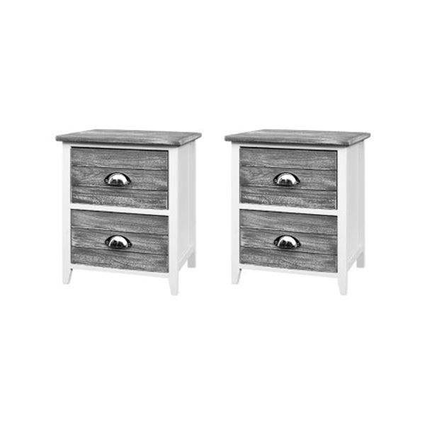 2 Drawers Storage Cabinet Bedroom Side Grey