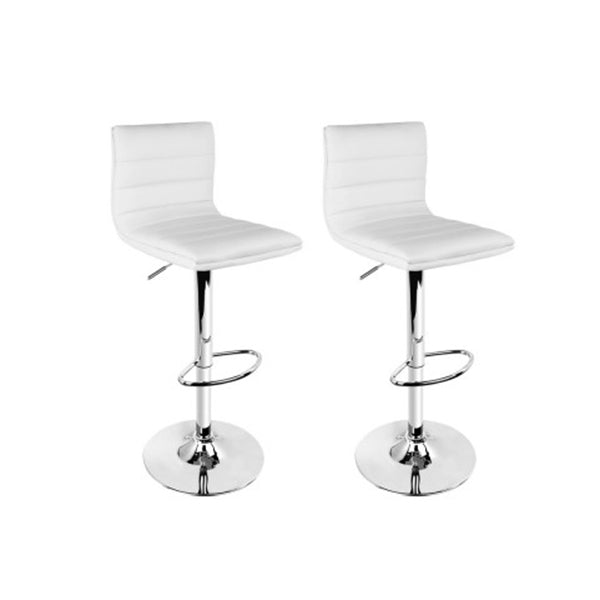 2 Gas Lift Bar Stools Swivel Chairs Leather Chrome White