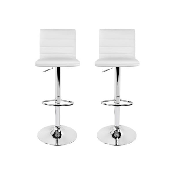 2 Gas Lift Bar Stools Swivel Chairs Leather Chrome White