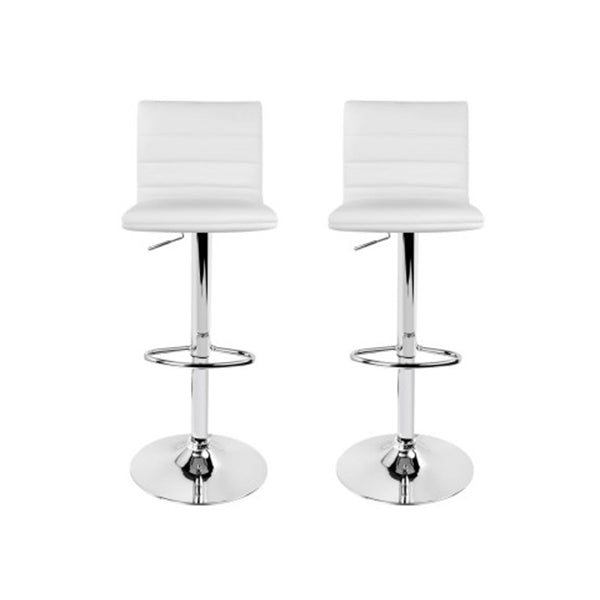 2 Gas Lift Bar Stools Swivel Chairs Leather Chrome White