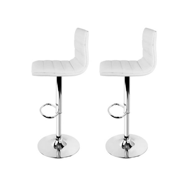 2 Gas Lift Bar Stools Swivel Chairs Leather Chrome White