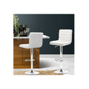 2 Gas Lift Bar Stools Swivel Chairs Leather Chrome White