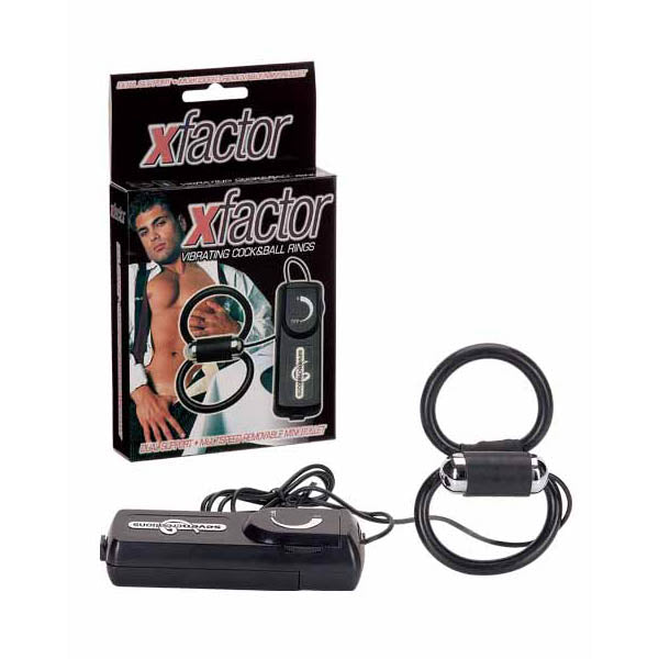X Factor Black Vibrating Cock And Ball Rings