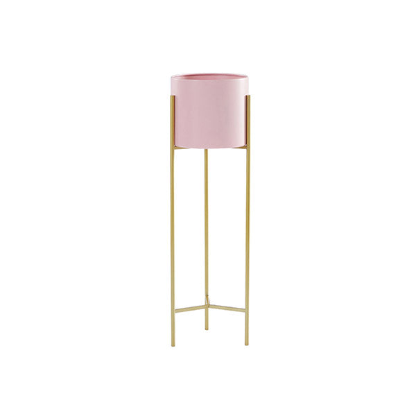 2 Layer 60Cm Gold Metal Plant Stand With Pink Flower Pot Holder