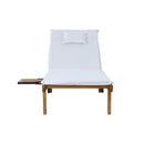 2Pc Sun Lounge Wooden Outdoor Furniture Day Bed Wheel Patio White