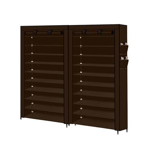 2 Pcs 10 Tier Shoe Rack Storage Cabinet Brown