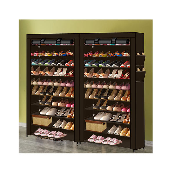 2 Pcs 10 Tier Shoe Rack Storage Cabinet Brown