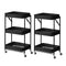 2Pcs 3 Tier Steel Black Foldable Kitchen Cart Multi Functional Shelves