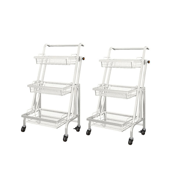 2Pcs 3 Tier Steel White Adjustable Kitchen Cart Multi Functional