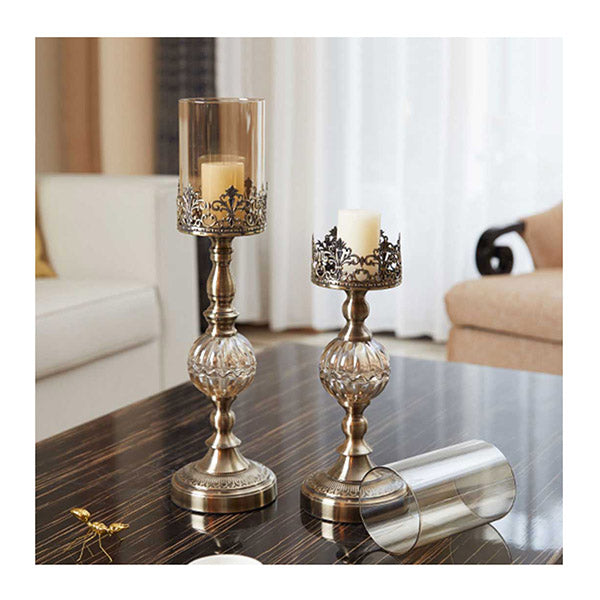 2 Pcs 42Cm Glass Candle Holder Candle Stand Glass Metal