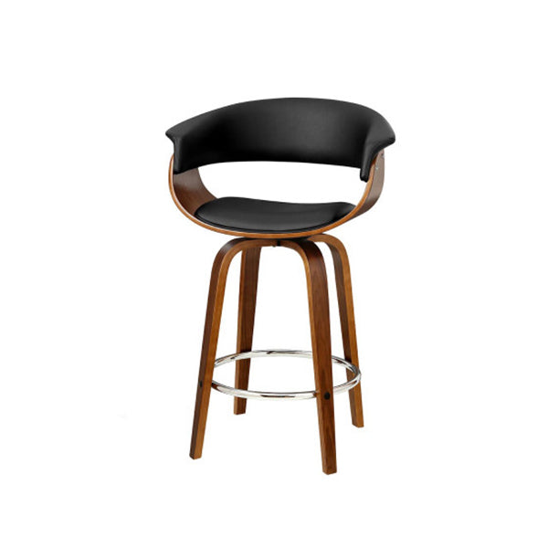 2 Pcs Bar Stools Swivel Wooden Kitchen Dining Chairs Pu Leather Black