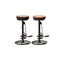 2 Pcs Bar Stools With Canvas Print Black And Brown Real Leather
