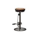 2 Pcs Bar Stools With Canvas Print Black And Brown Real Leather
