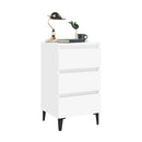 2 Pcs Bed Cabinet With Metal Legs White