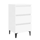 2 Pcs Bed Cabinet With Metal Legs White