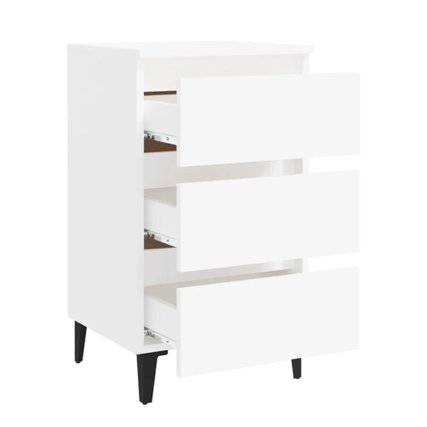 2 Pcs Bed Cabinet With Metal Legs White