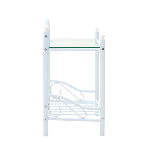 2 Pcs Bedside Tables Steel And Tempered Glass White