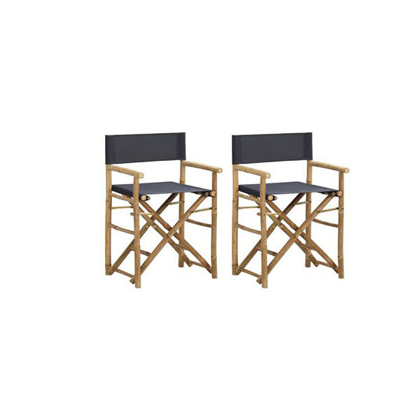 2 Pcs Dark Grey Folding Directors Chairs Bamboo And Fabric