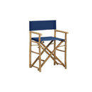 2 Pcs Folding Directors Chairs Blue Bamboo And Fabric