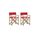 2 Pcs Folding Directors Chairs Red Bamboo And Fabric