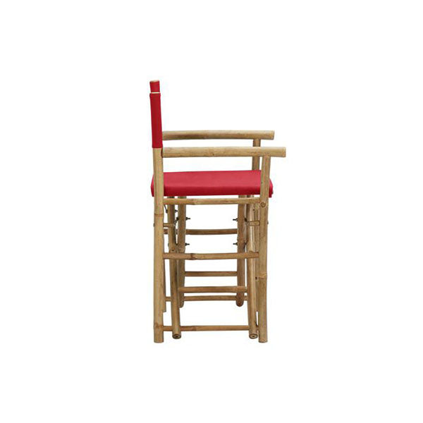 2 Pcs Folding Directors Chairs Red Bamboo And Fabric