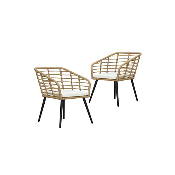 2 Pcs Garden Chairs With Cushions Poly Rattan Oak