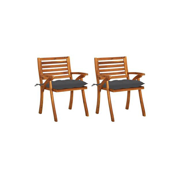 2 Pcs Garden Dining Chairs Solid Acacia Wood With Cushions