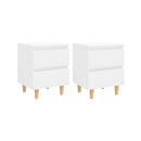 2 Pcs High Gloss White Bed Cabinets And Pinewood Legs