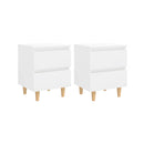 2 Pcs High Gloss White Bed Cabinets And Pinewood Legs