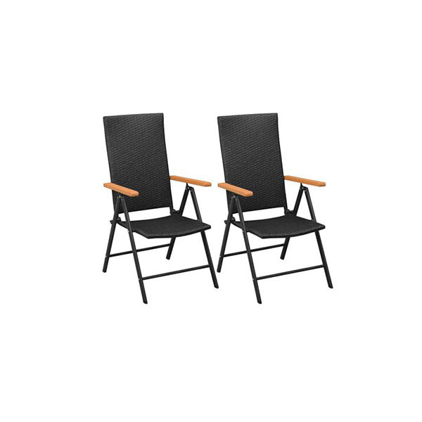 2 Pcs Poly Rattan Stackable Garden Chairs Black