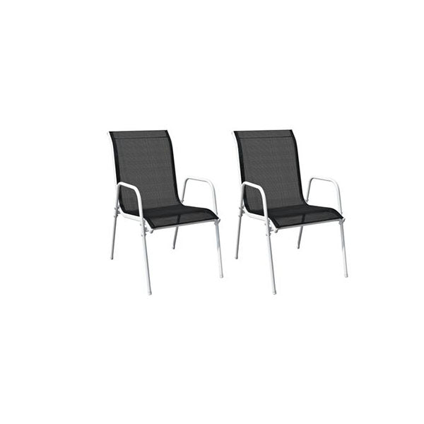 2 Pcs Stackable Garden Chairs Steel And Textilene Black