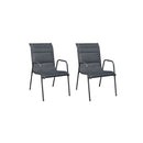 2 Pcs Steel And Textilene Black Stackable Garden Chairs