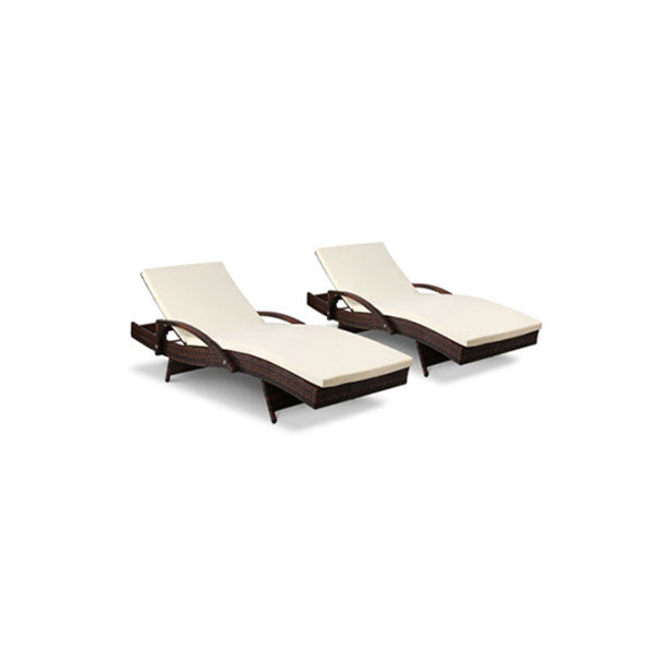 2 Pcs Sun Lounge Outdoor Furniture Day Bed Rattan Wicker Lounger Patio