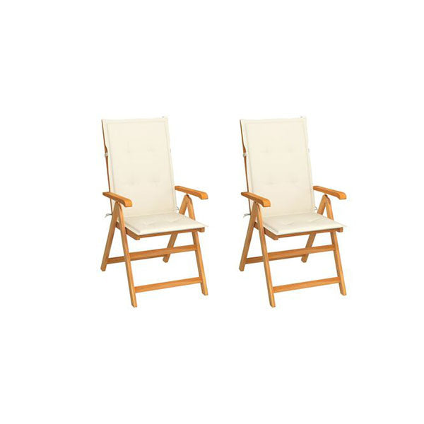 2 Pcs With Cream Cushions Solid Teak Wood Garden Chairs