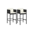 2 Pcs With Cushions Black Bar Stools Poly Rattan