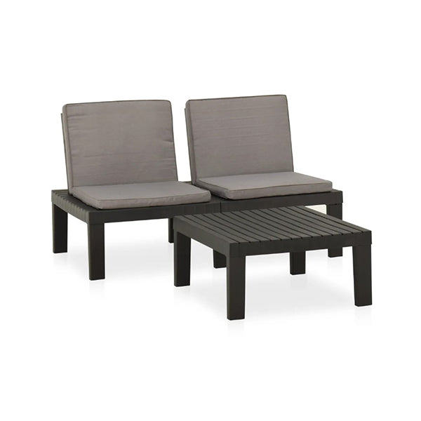 2 Piece Garden Lounge Set With Cushions Plastic Grey